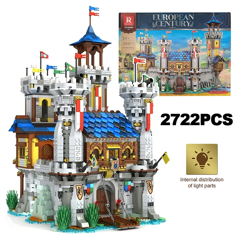 

Creative Golden Lion Castle Building Blocks Medieval Retro Architecture Model Modular Assemble Bricks Toy Gift For Children Boys