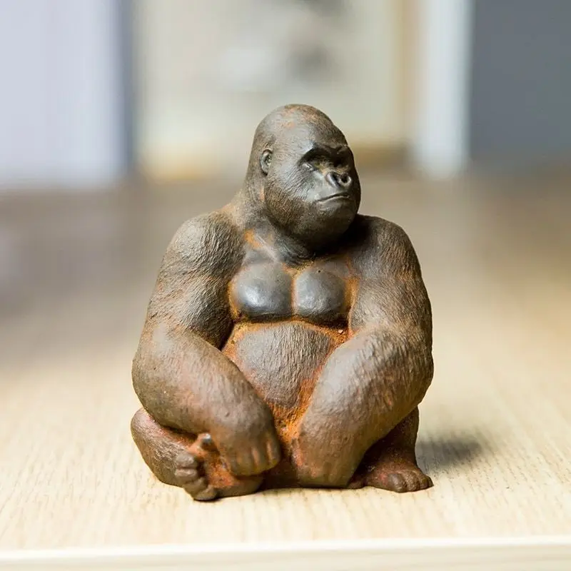 Tingtang Imitation Cast Iron Rust Mini Gorilla Animal Desktop Decoration Study Room Tea Table Green Sand Stone Handicraft