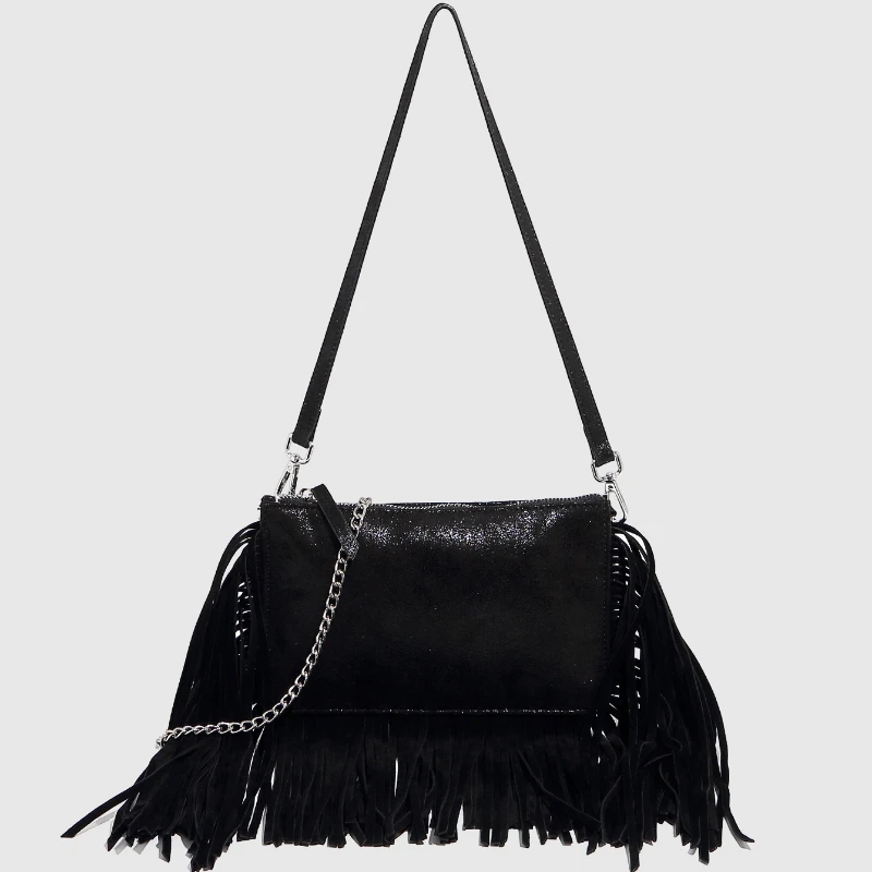 

New Fashion Vintage Leather Crossbody Bag Boho Style Shoulder Bag Tassel Square Purse Casual Messenger Bag