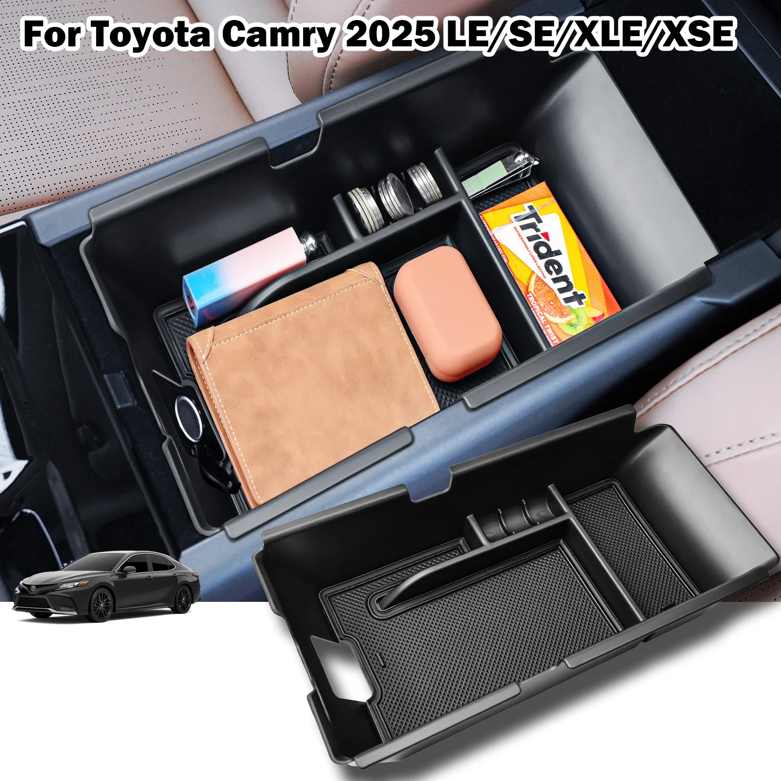 

For Toyota Camry 2025 2024 LE/SE/XLE/XSE Center Console Organizer Tray Armrest Storage Box ABS Accessories Car Coin Storage Box