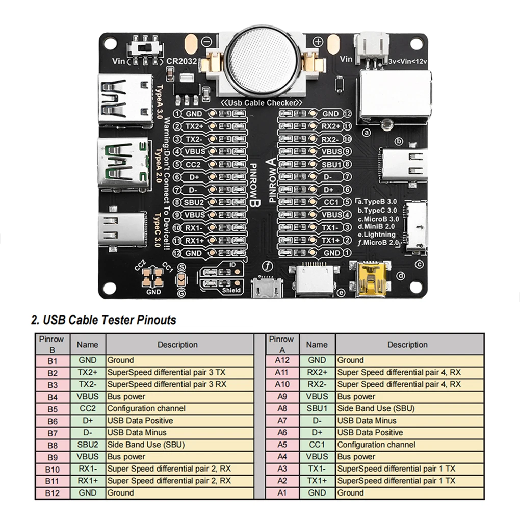 Type-C Micro-B Type-B Data Cable Test Board USB Cable Tester Short Switch for iOS Android Test Board Tool