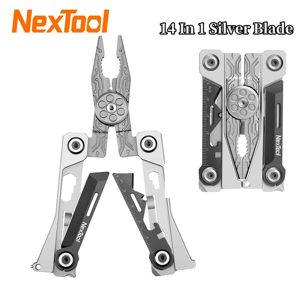 Nextool 14 w 1, srebrne ostrze, narzędzie EDC, przenośne szczypce wielofunkcyjne, narzędzie wielofunkcyjne, śrubokręt, klucz, szczypce, nóż ze