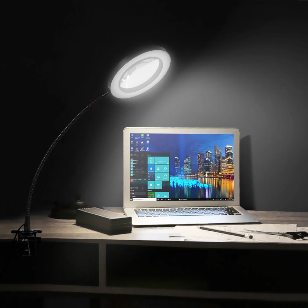 Toolour 5-кратная лупа с подсветкой, гибкая настольная лампа со светодиодной подсветкой на гибкой стойке, 3 цветовых режима, лупа с бесступенчатой регулировкой яркости