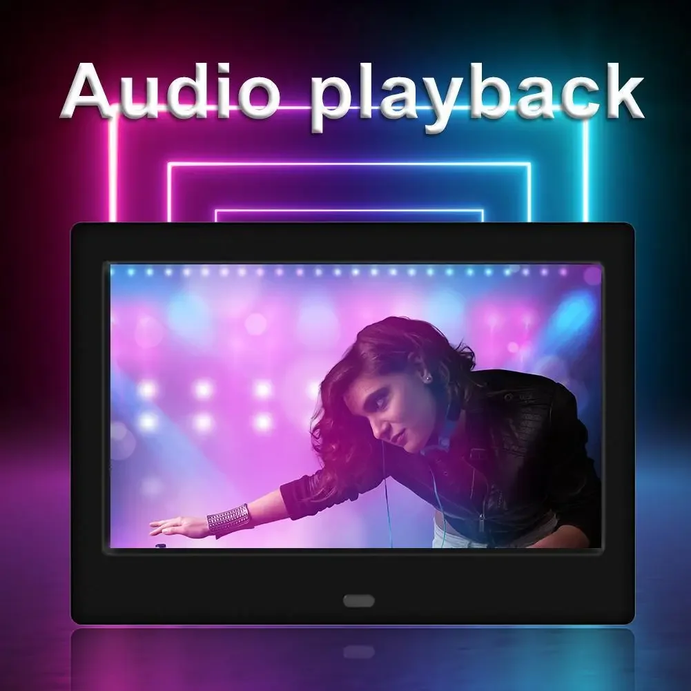 

7 Inch HD LED Digital Photo Frame with Clock Calendar Music Player Supports USB MMC SD Card 800480 Remote Control