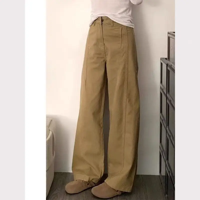 

Retro Khaki Wide Leg Jeans Women's High Waist Slim Scythe Leg Pants Casual Cotton Polyester Blend Wear Resistant Stand Fit