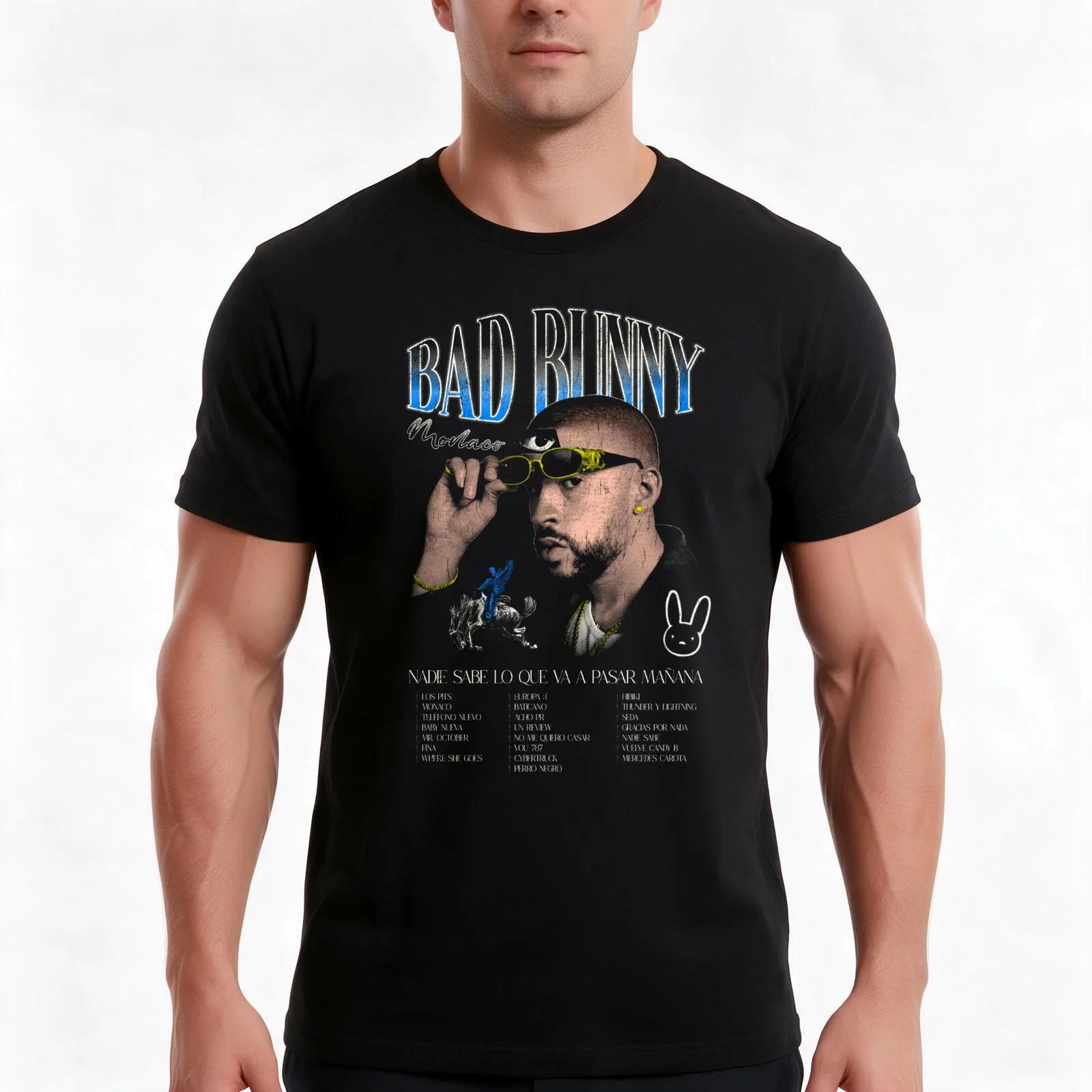 Design Bad Bunny Monaco T-Shirt Summer Casual Cotton Tee, Unisex Men Women