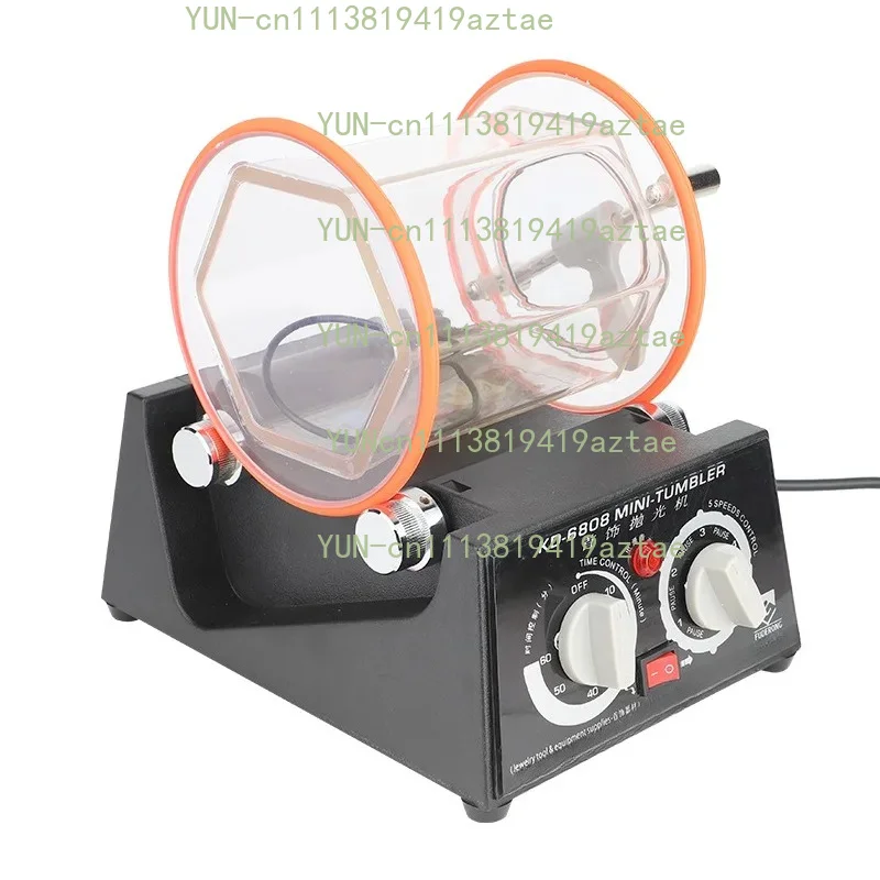6808-130 Small Rotary Tumbler 45W 5-Speed Compact Polisher for Jewelry Crafts Metal Deburring Barrel Design with Timer