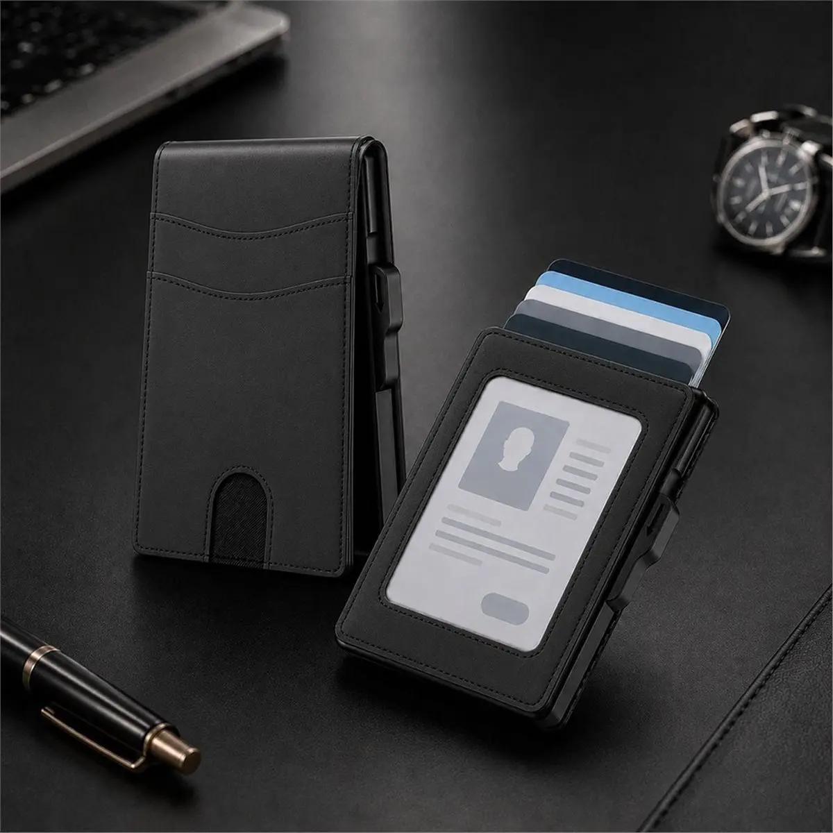 Men'S -Up PU RFID Blocking Bifold Wallet Card Holder Credit Holder Fold Design RFID Blocking