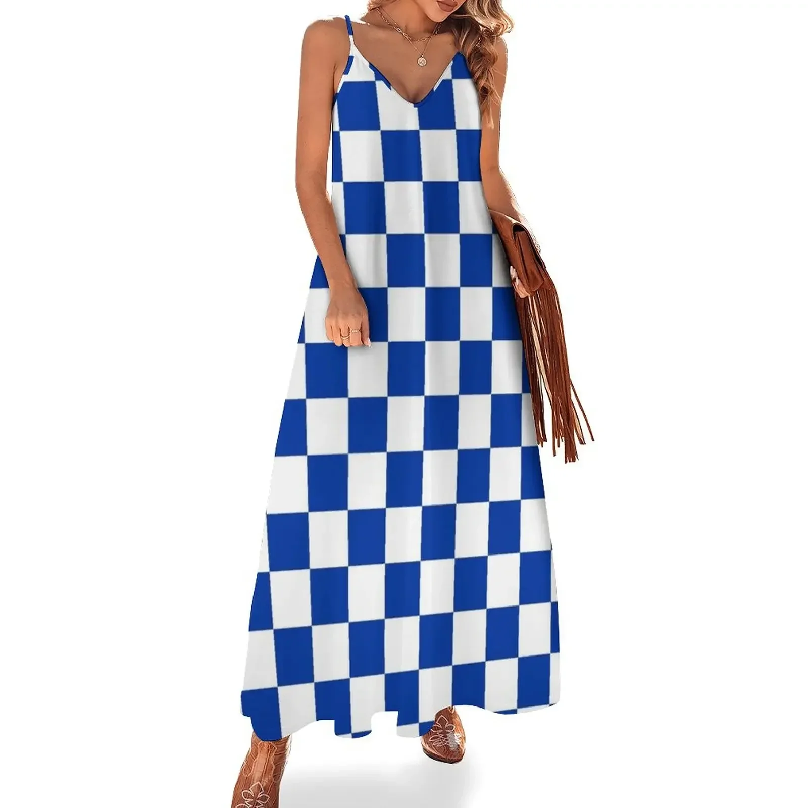 

Blue and White Kentucky Checkerboard Sleeveless Dress dress party night birthday dress for women luxury 2024