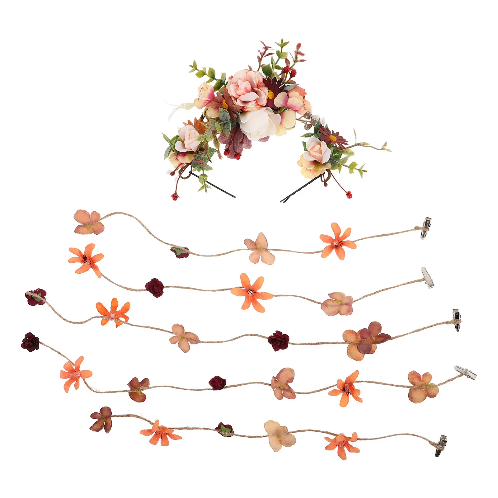 1Set Simulated Flower Crown Headband with Matching Hair Clips Lightweight Floral Headpiece for Women Teens Girls Wedding Bridal