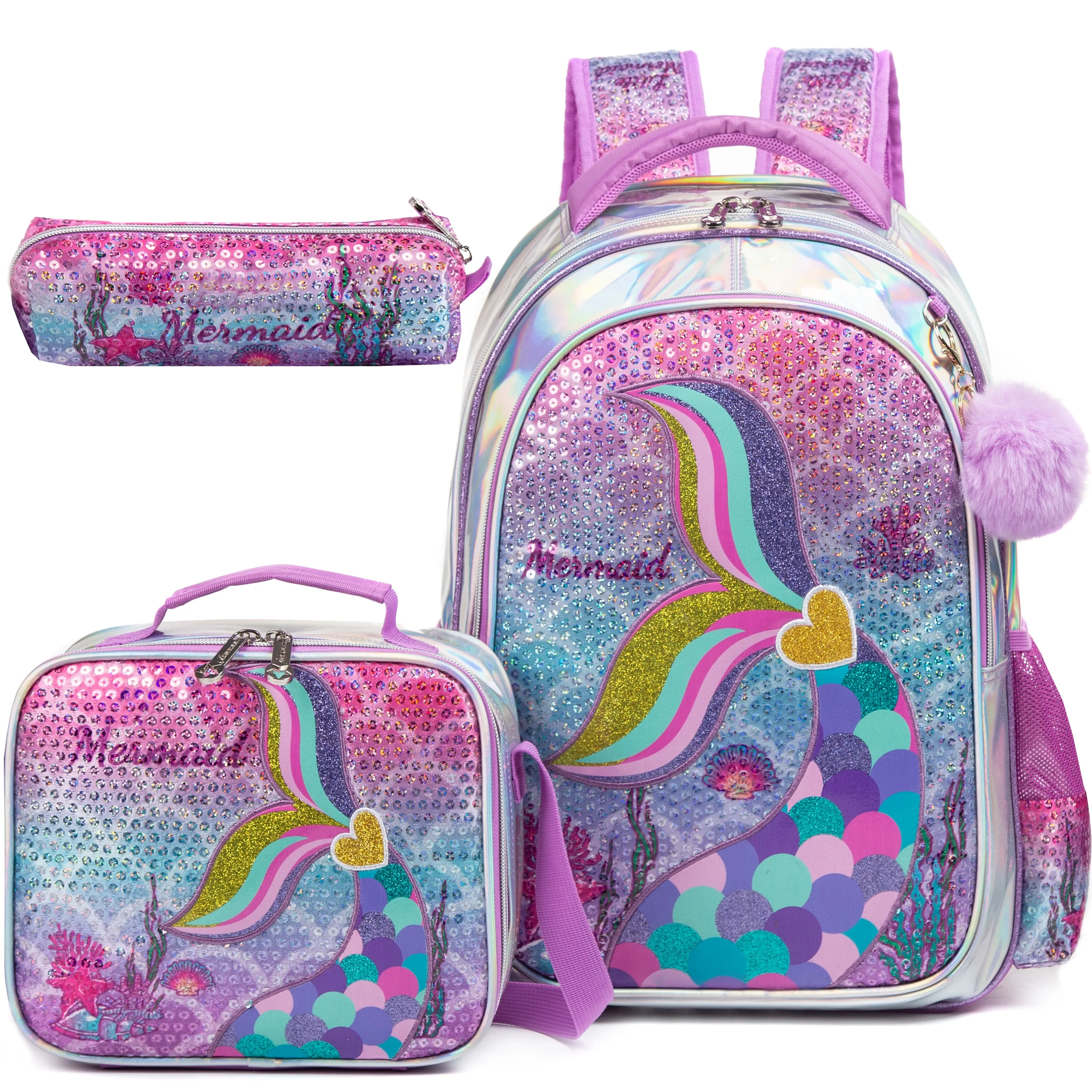 Meetbelify Mermaid Backpack for Girls Backpacks for Elementary Preschool Students Kids School Cute Backpack with Lunch Box