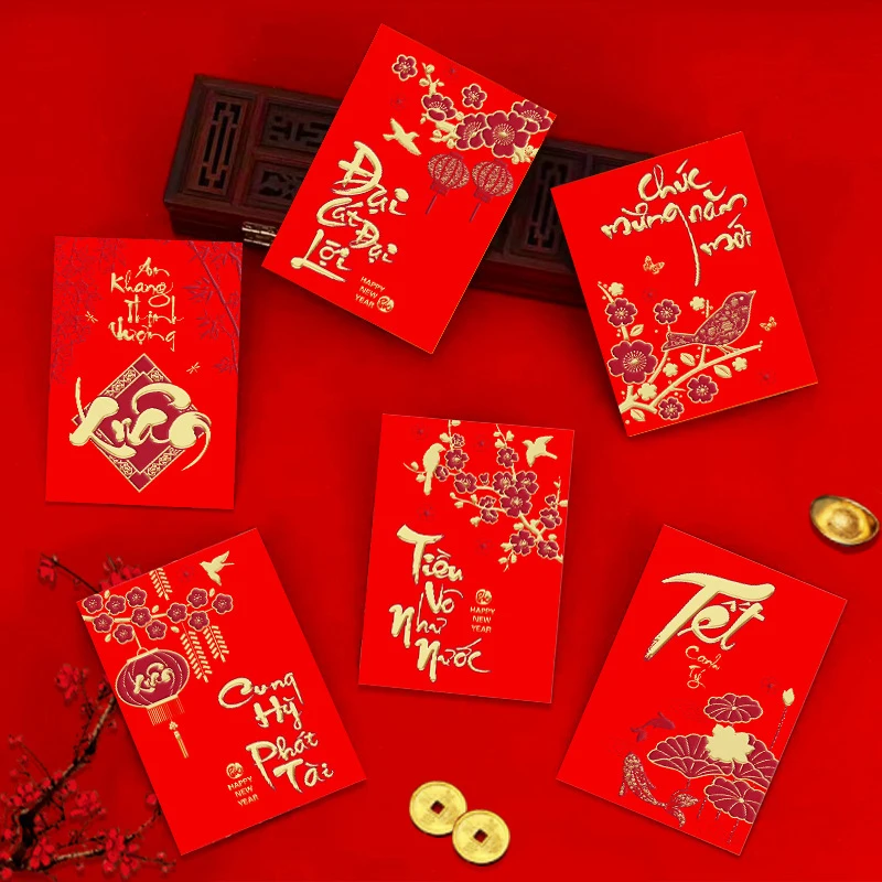 6 pçs curto ano do cobra festival de primavera envelope vermelho presente envelopes de dinheiro chinês 2025 papel fengshui hongbao bolsos