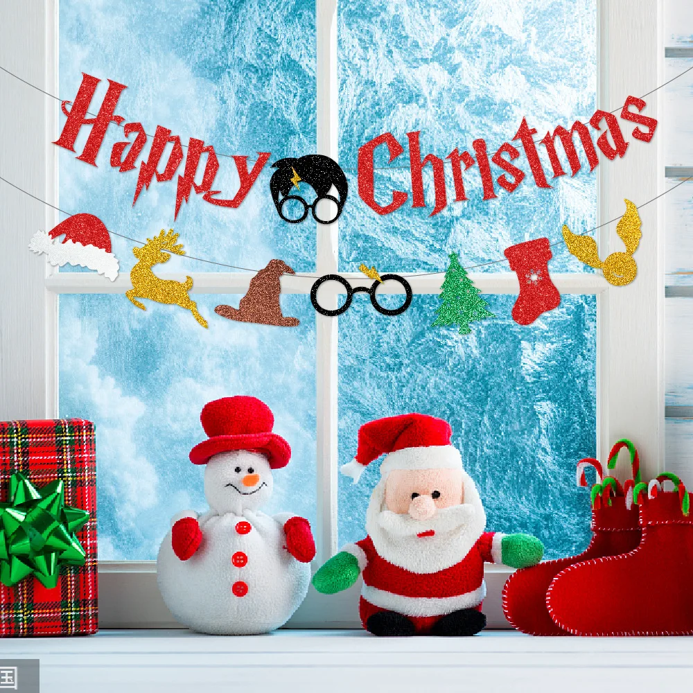 New Christmas Theme Banner Flag Birthday Party Decoration DIY Accessories New Year Decor