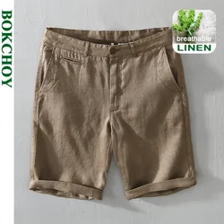 Summer New 100% Linen Casual Shorts Men Clothing Slim Solid Color Streetwear Pants Oversize B8216