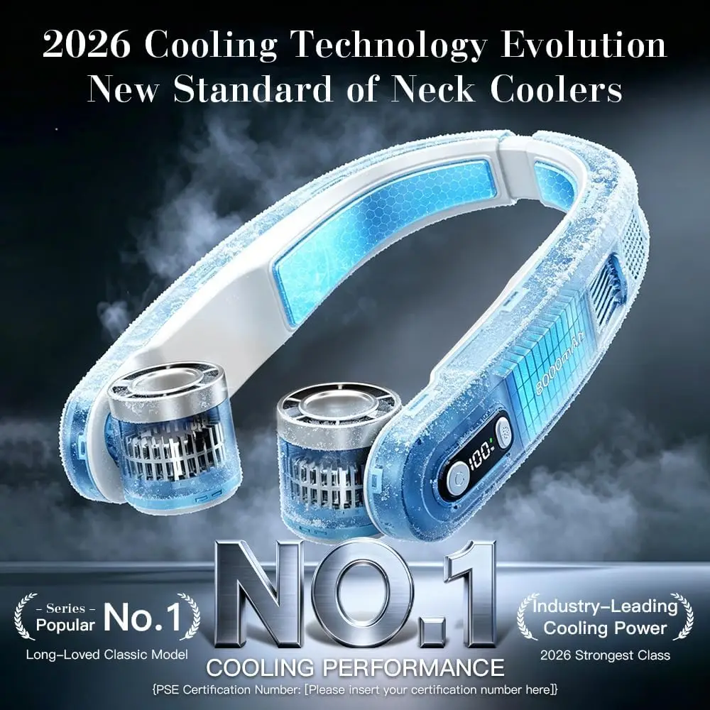 Wearable Neck Cooler, 270° Independent Adjustable Neck Air Conditioner Fan,2 Latest Cooler Plates,Quiet,Lightweight Neck Fans, 6