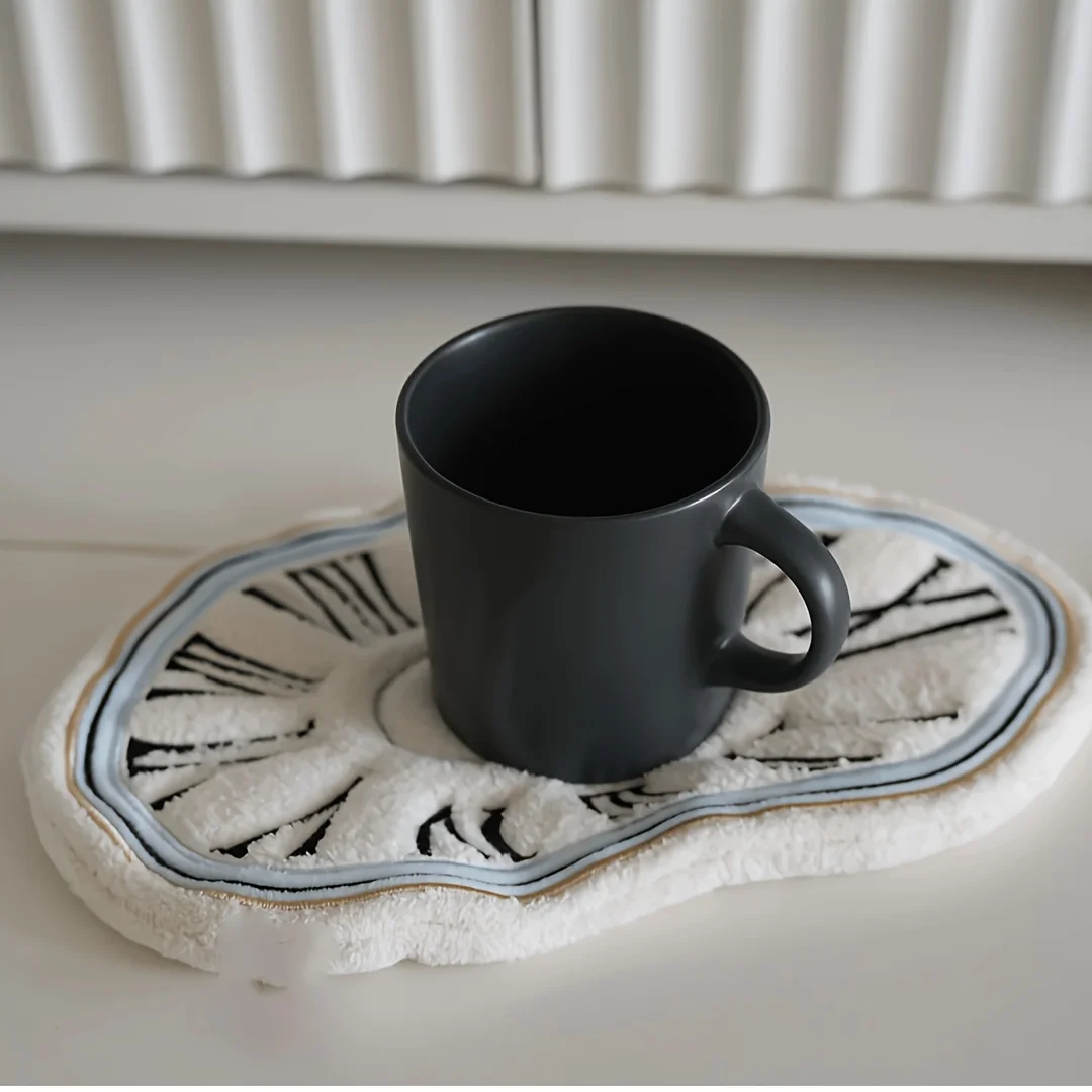 White & Black Embroidered Coral Fleece Hand Towel Creative Flowing Design for Home Kitchen & Bathroom Decorations