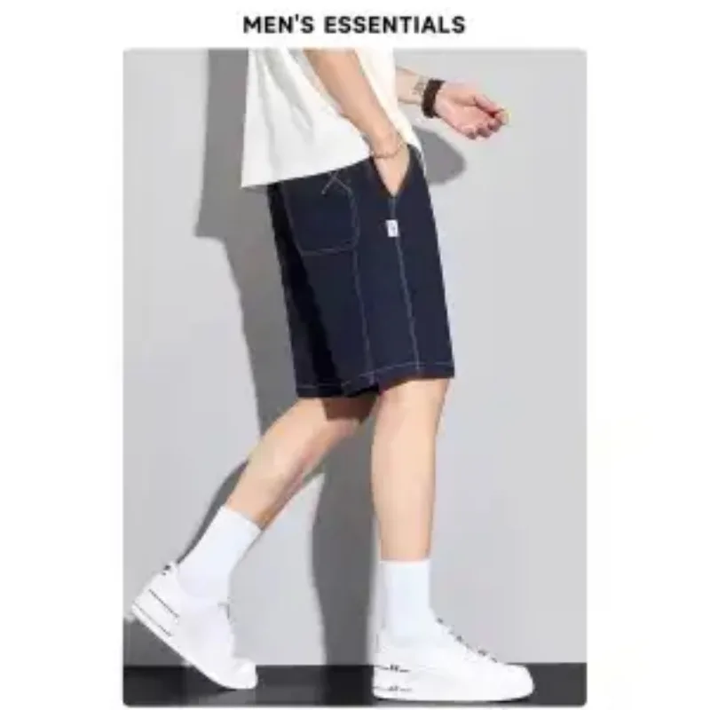

Mens Summer American Style Loose Fit Straight Leg Denim Shorts 5 Inch Inseam
