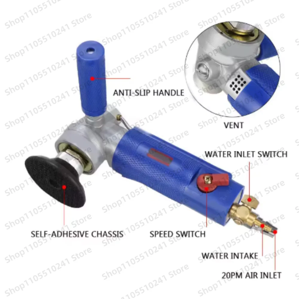 SM100 Water Injection Pneumatic Sander 4 Inch Water Mill Wet Polisher for Marble Quartz Granite Stone Polishing
