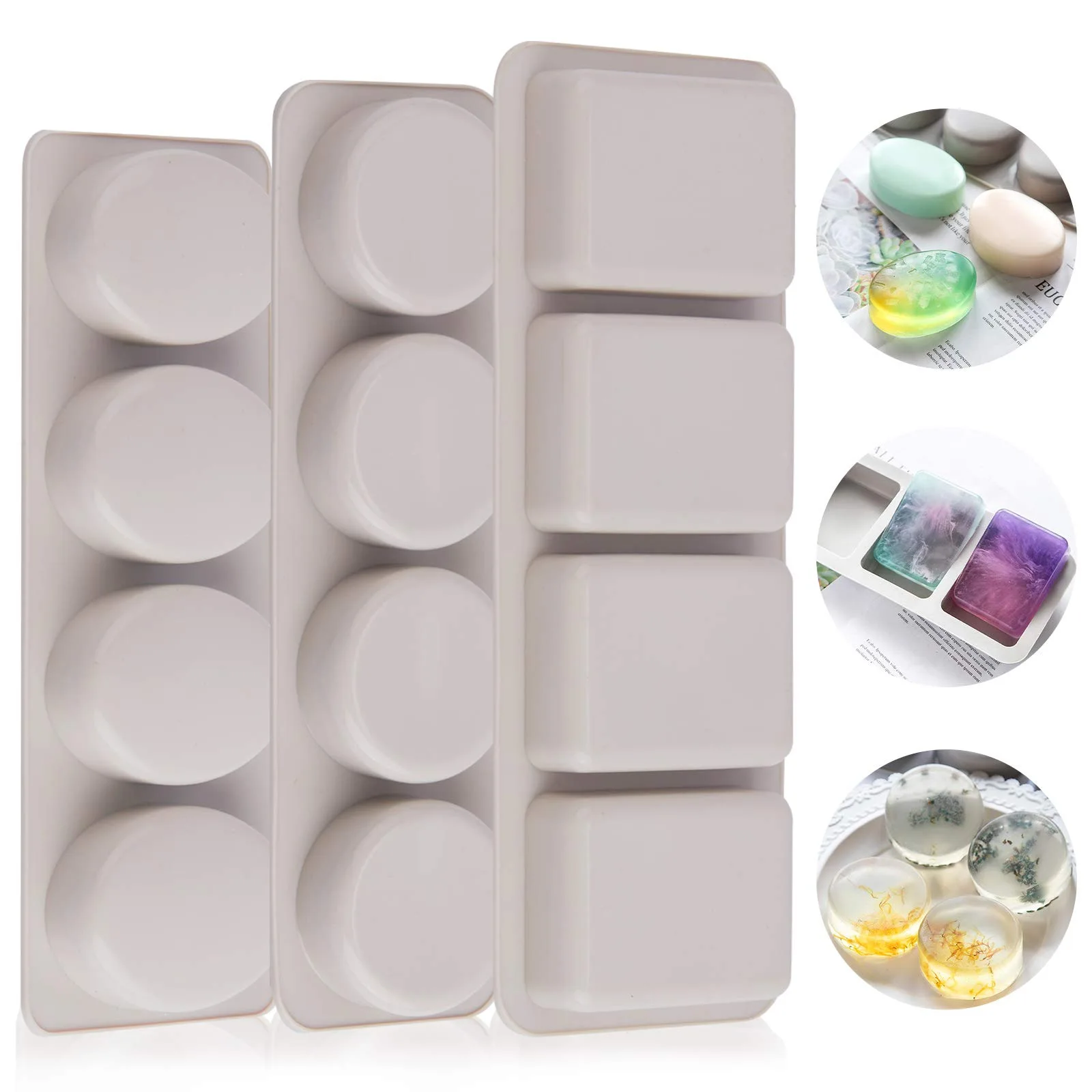 Silicone Soap Molds 4 with Oval Round Square Soap Molds Silicon Mold for Soap Making Soap Molds Silicone Molds for Baking