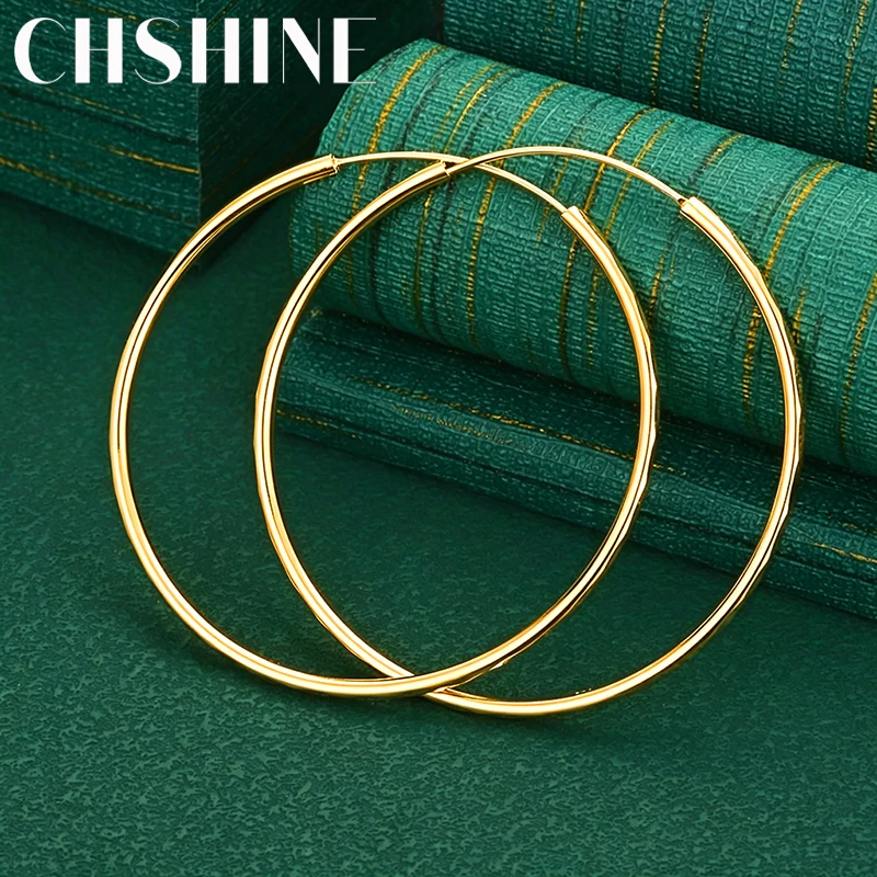 Pendientes de aro grandes y extrafinos de 50 mm, de plata de ley 925 y oro de 18 quilates, para mujer, con un diseño moderno y elegante, ideales para bodas y fiestas.