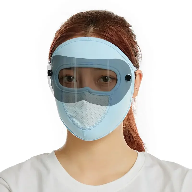 Full Face Cover Washable Unisex Breathable Double Goggles Sunscreen Mask Ice Silk Thin Section