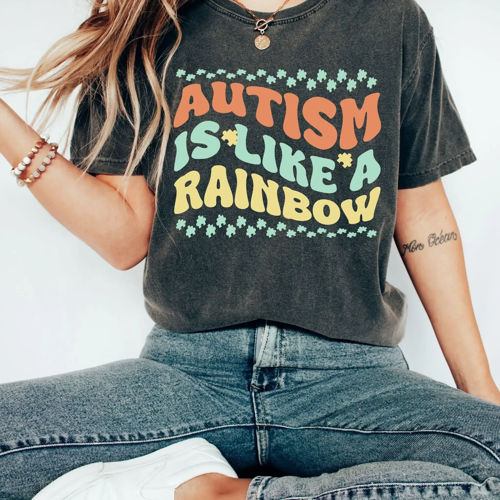 Autism Awareness T Shirt Is Like a Rainbow Month In April We Wear Blue Mom