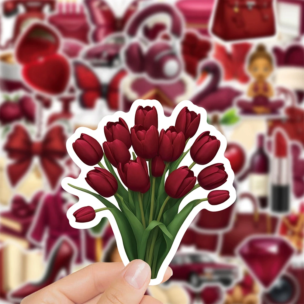 10/30/50pcs INS Red Retro Graffiti Stickers Aesthetic Cartoon Decals DIY Notebook Scrapbook Laptop Cute Decoration Sticker Packs