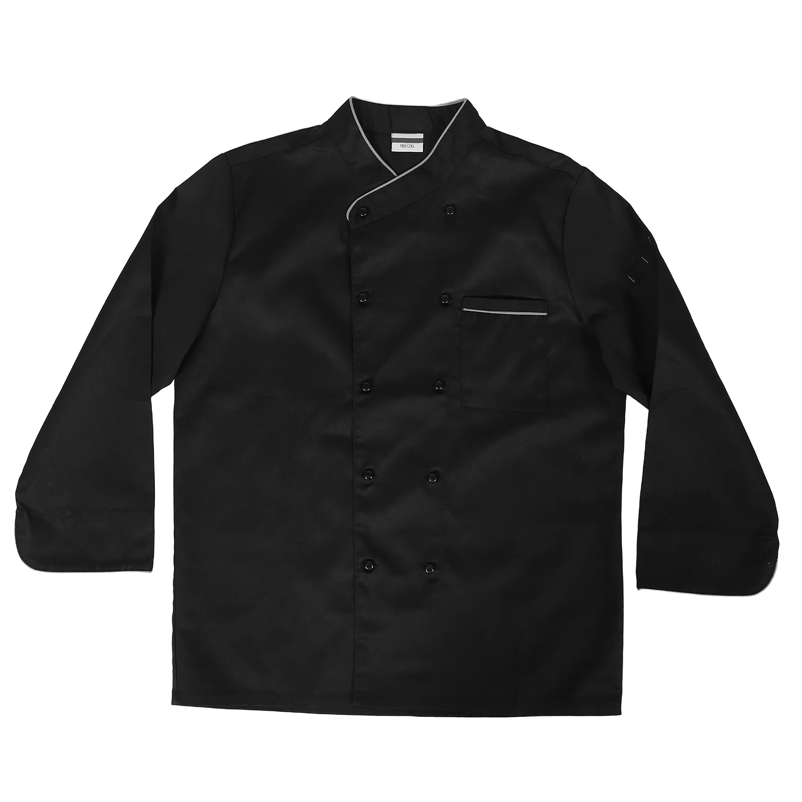 シェフ作業服：長袖ブラックユニセックスキッチンコート、飛沫防止、レストラン、ホテル、バーベキュー、屋外、屋内用