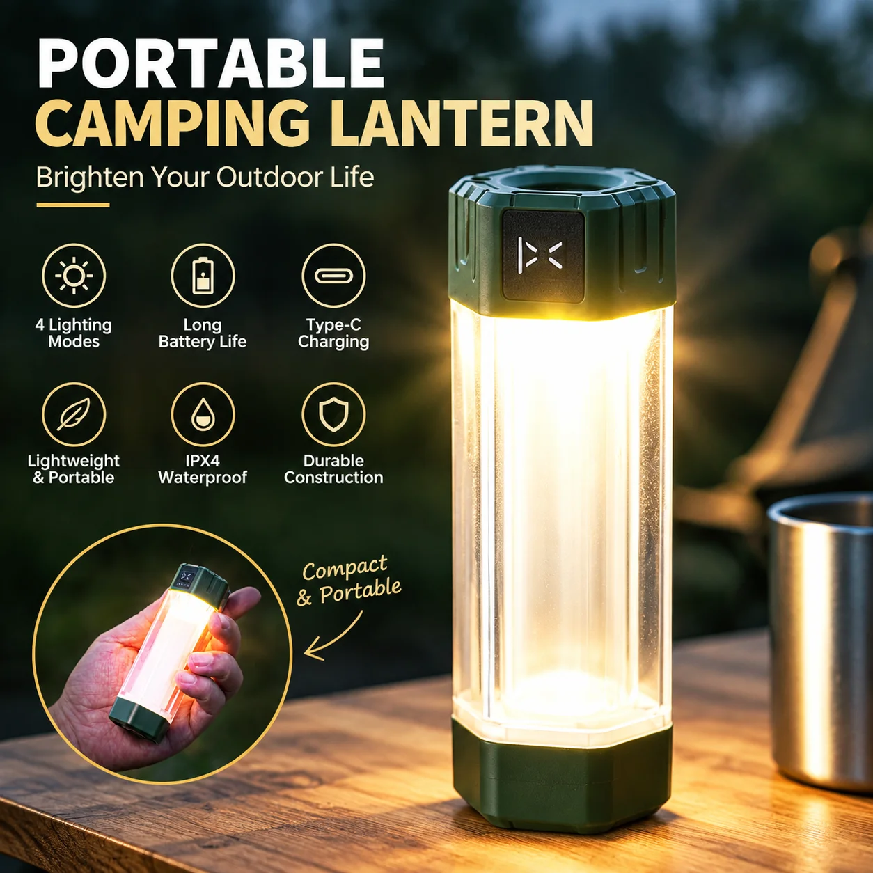 2000mAh LED Camping Light, 3-in-1 Portable Lantern for Camping, Picnics & Emergencies, Ultra-Long Battery Life