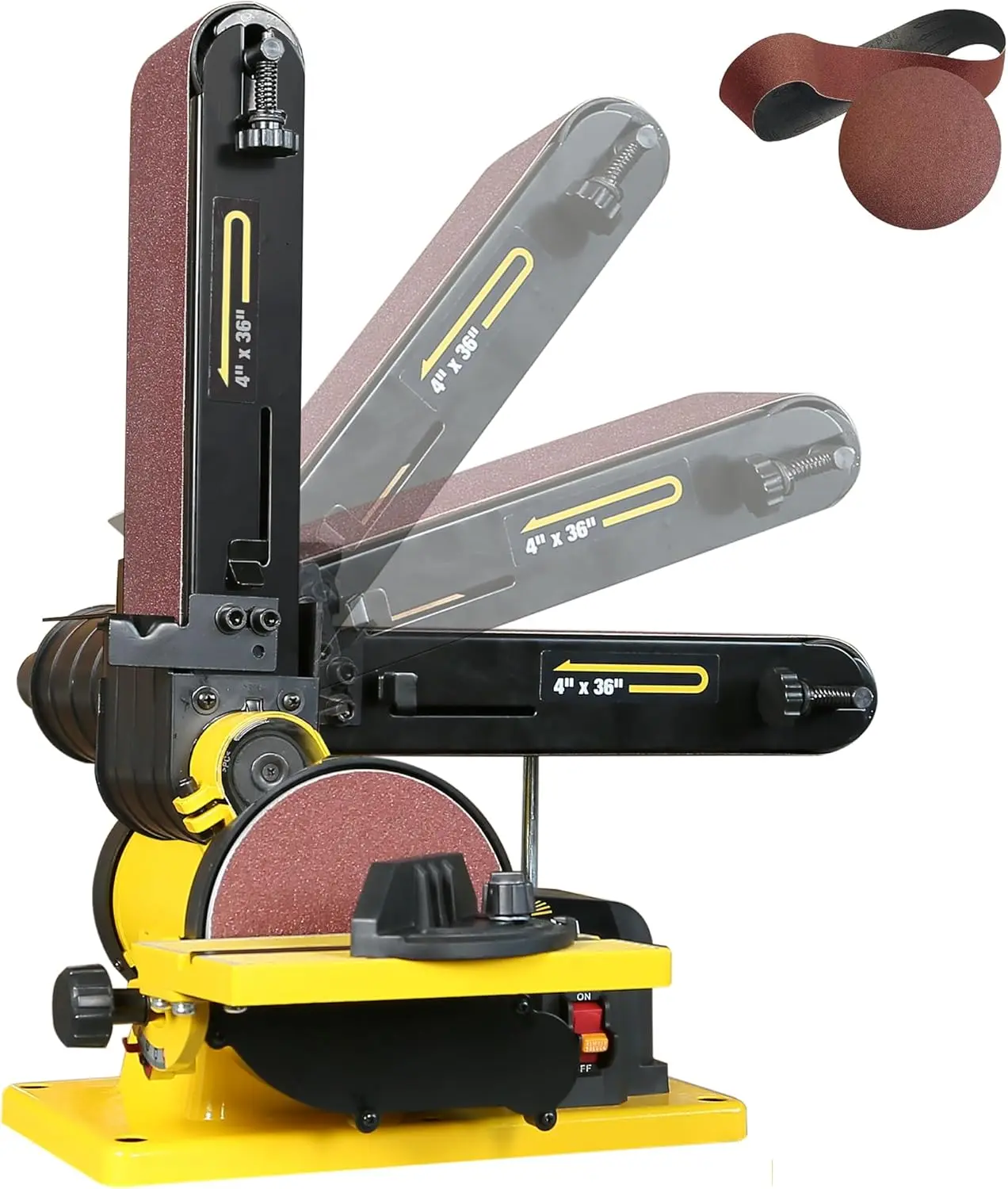 Belt Sander, 4 x 36 in. Belt & 6 in. Disc Sander, Double Dust Exhaust Port, Steel Base, 2Pcs Sandpapers Included