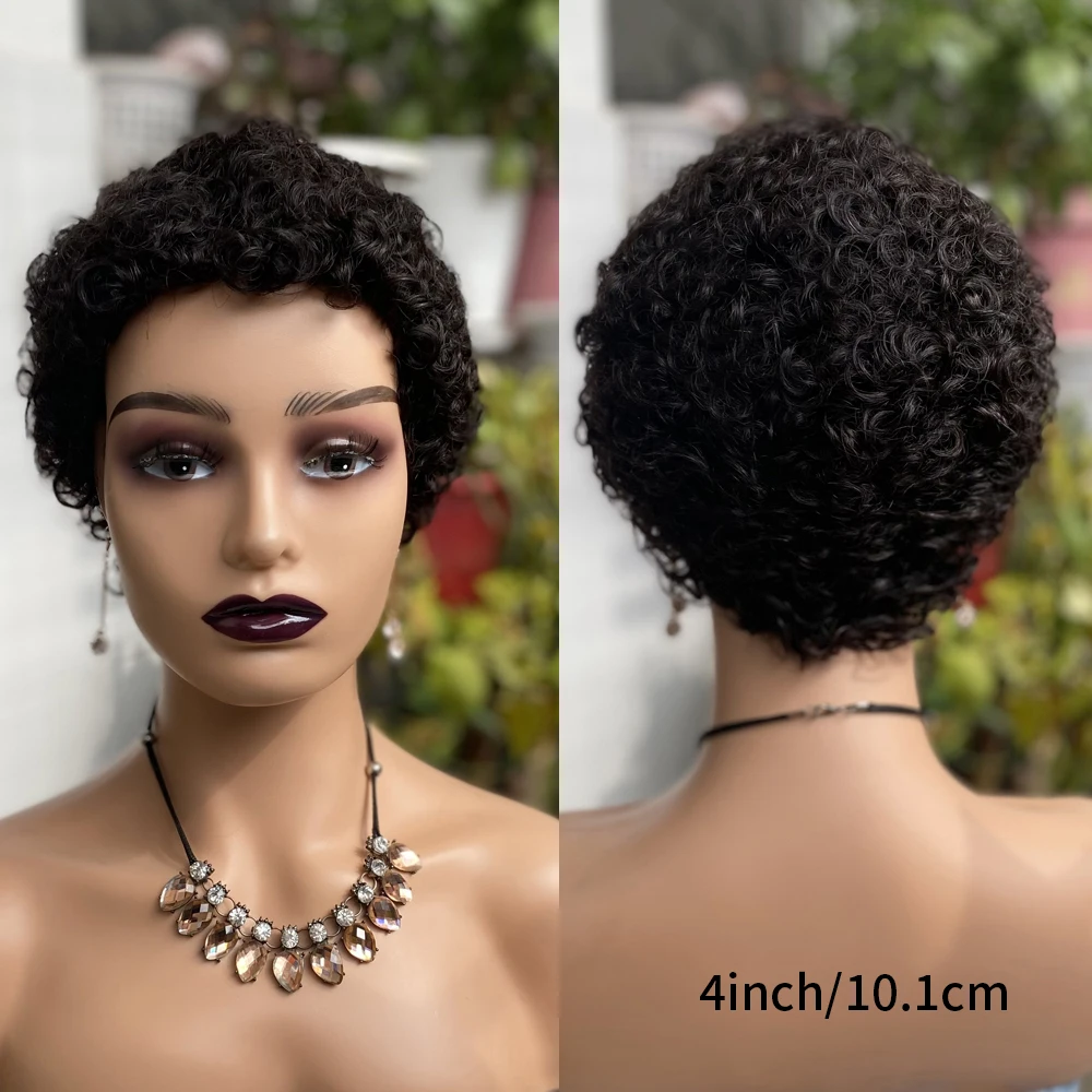 100% Human Hair Afro Curly Wig for Women – Natural Pixie Chic, Comfort Rose Net | Easy Machine Made image 5