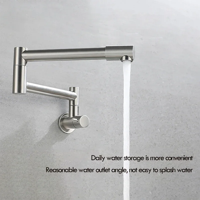 

Wall Mounted Kitchen Telescopic Folding Faucet 360 Rotate Spout Single Cold Hand Washbasin Faucet Universal No Splash Water Tap
