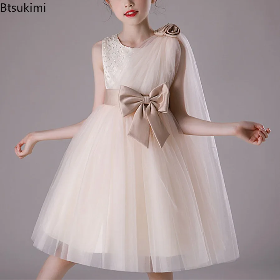 Sequins Summer Dresses for Girls Kids Birthday Princess Tulle Layered Dress Children Holiday Beach Casual Vestidos for 7-14 Yrs