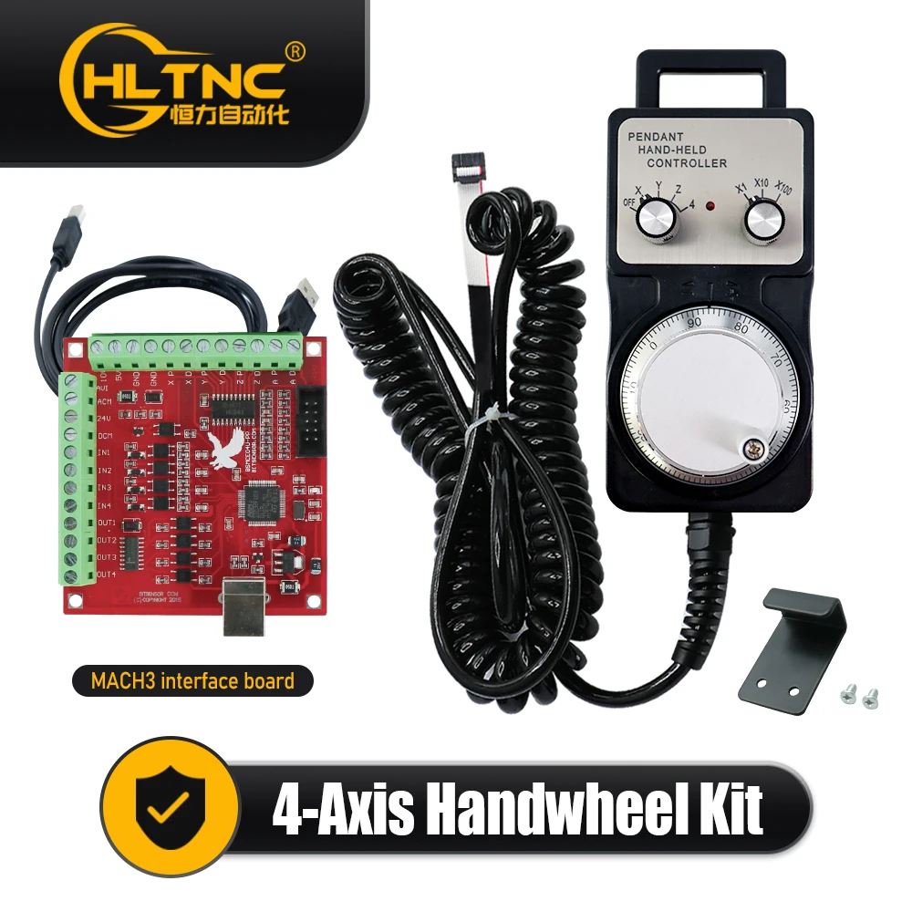 

Генератор импульсов с ЧПУ, 4-осевой подвесной маховик MPG, 5 В, ручной генератор импульсов с картой контроллера MACH3 4AXIS с USB-кабелем