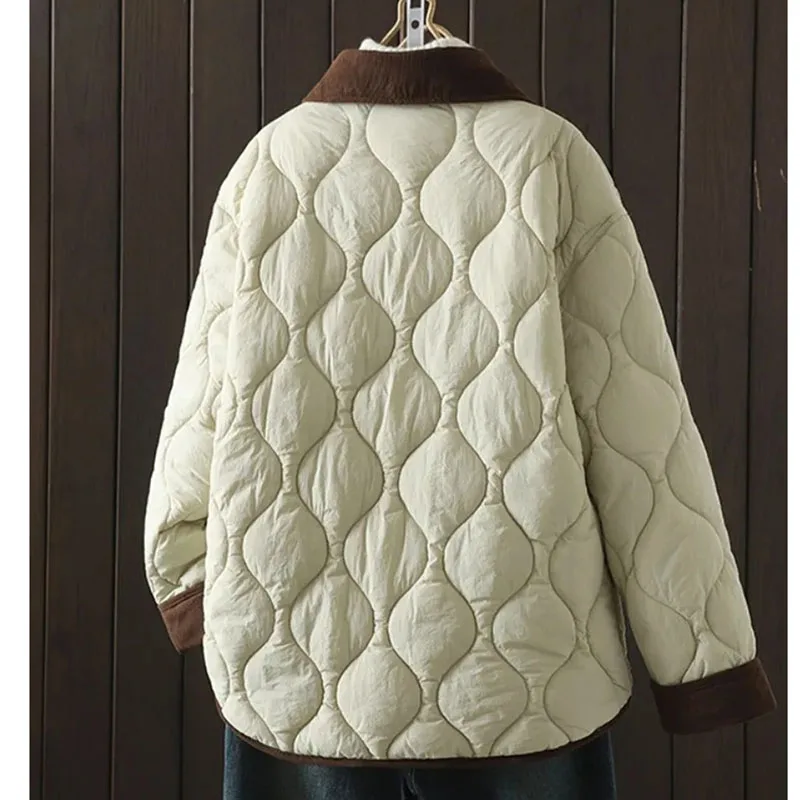 Winter Femme Long Sleeved Parkas Outwear American Women Color Blocked Cotton Padded Coat Autumn Lightweight Down Cotton Jacket