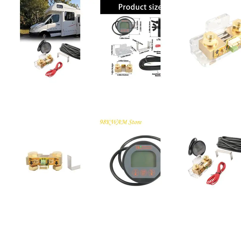 Battery Monitor with Shunt 8-120V Current Capacity Display for Marine Solar Battery Systems with Brass Shunt and 68UF