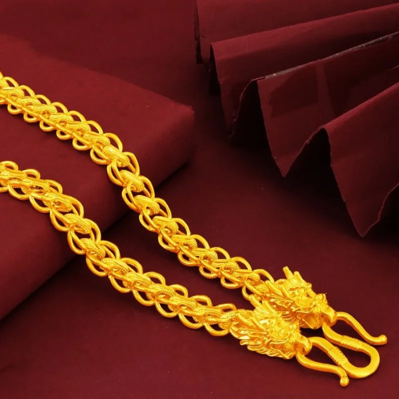 9999 24K genuine gold necklace, men's and women's gold fashion jewelry, men's dragon head snake bone gold jewelry gold necklace view 2