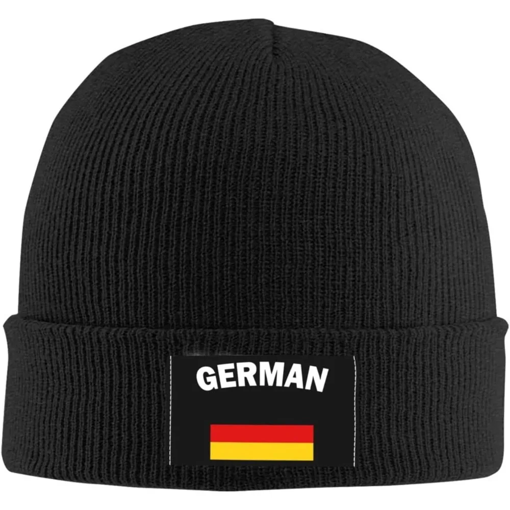 Winter Knit Hat Cap for Men Women, German Flag Daily Beanie Hat Unisex Warm Cuff Ski Skull Caps Black