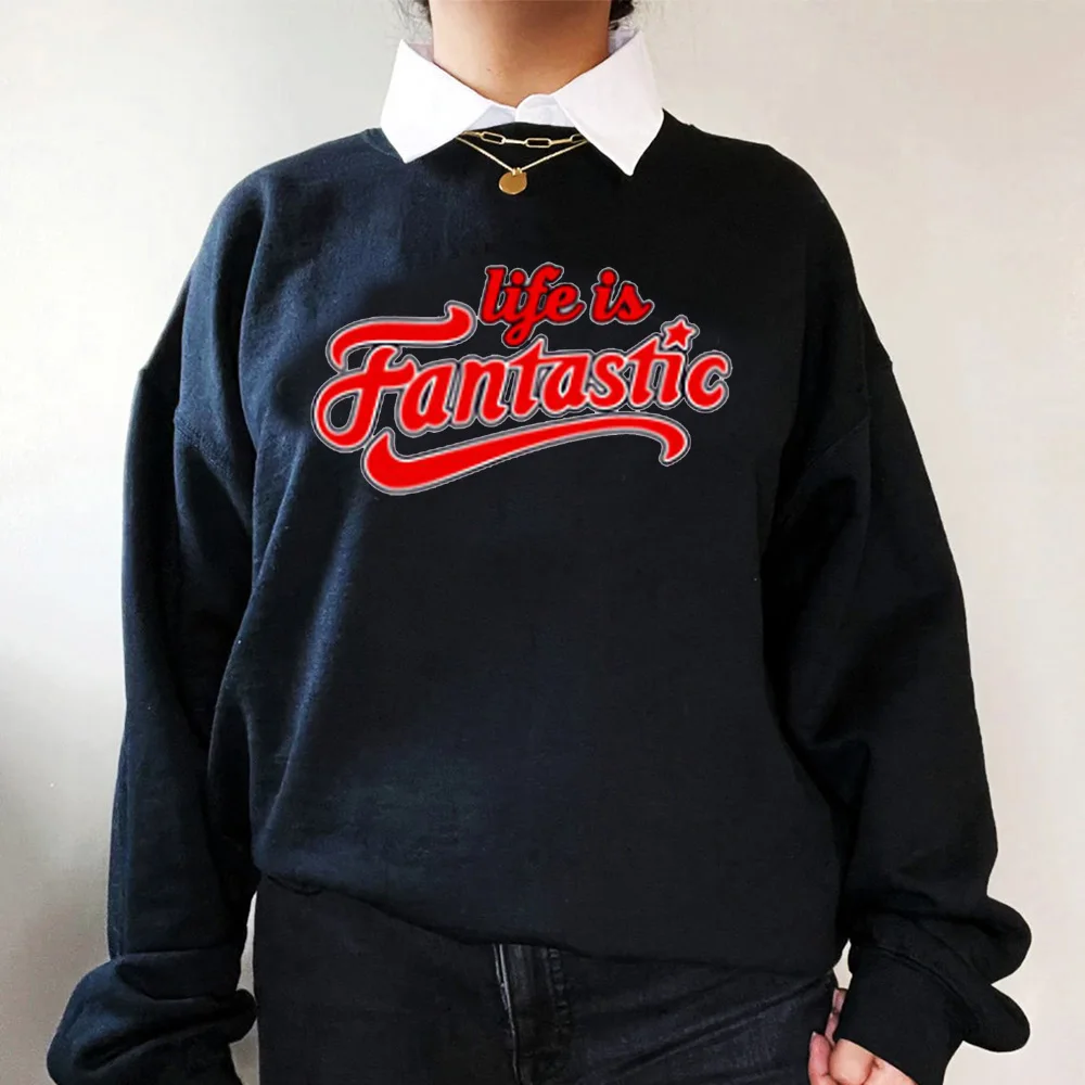 الحياة رائعة البلوز الجرافيك ، أسود هود البلوز ، الدافئة طويلة الأكمام ، نمط الشارع ، الموضة ، الخريف ، الشتاء