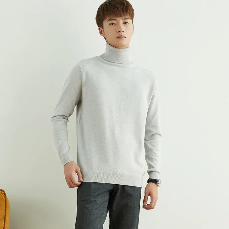 2024 High Collar Sweater Men's Autumn Winter New Cashmere  Thickened Solid   Loose Pullover Bottom Knit A187