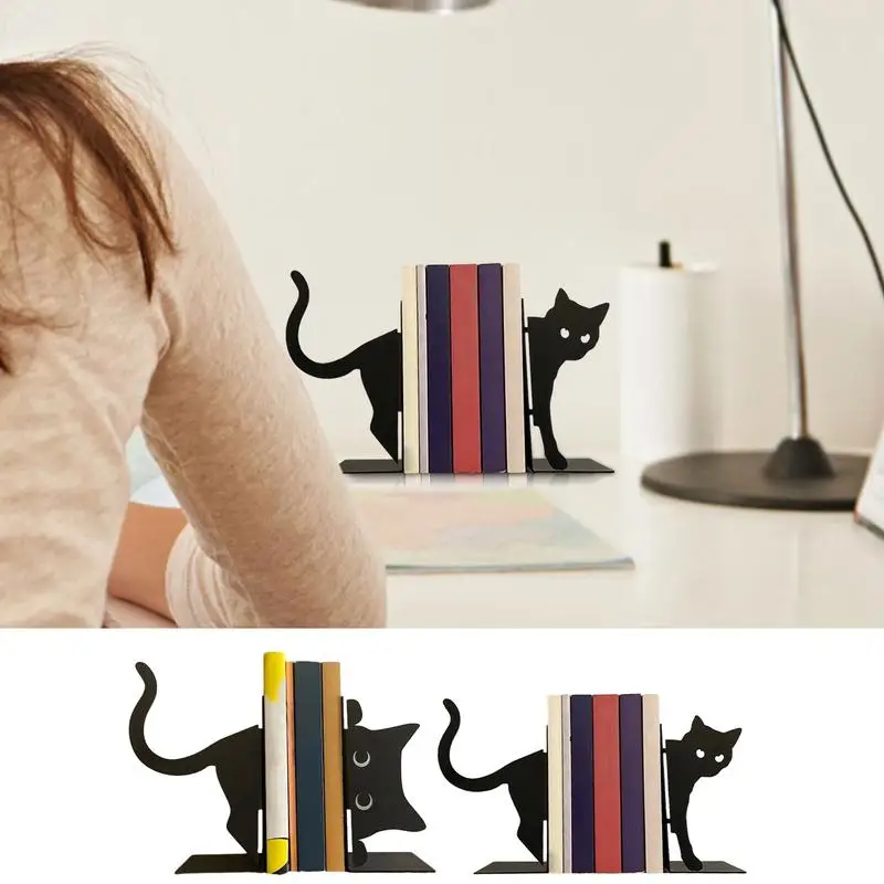 Imagem -02 - Bookends Criativo Gato Preto Livros de Espera Resistente Bonito Livro Termina Metal Prateleira Decoração Decoração de Casa Par