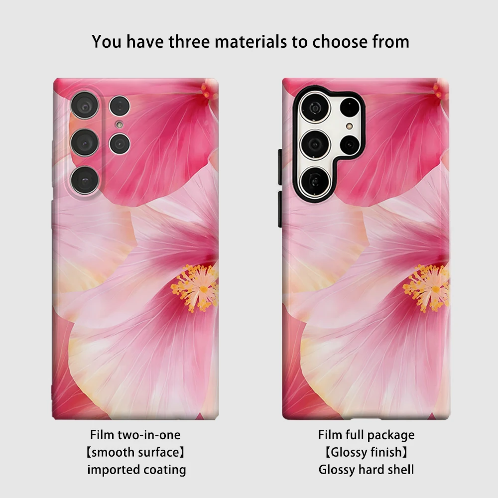 Blush Hibiscus Phone Case for Samsung Galaxy S26 S25 Ultra S24 S23 Ultra Plus Shockproof Double Layer Tough Back Cover
