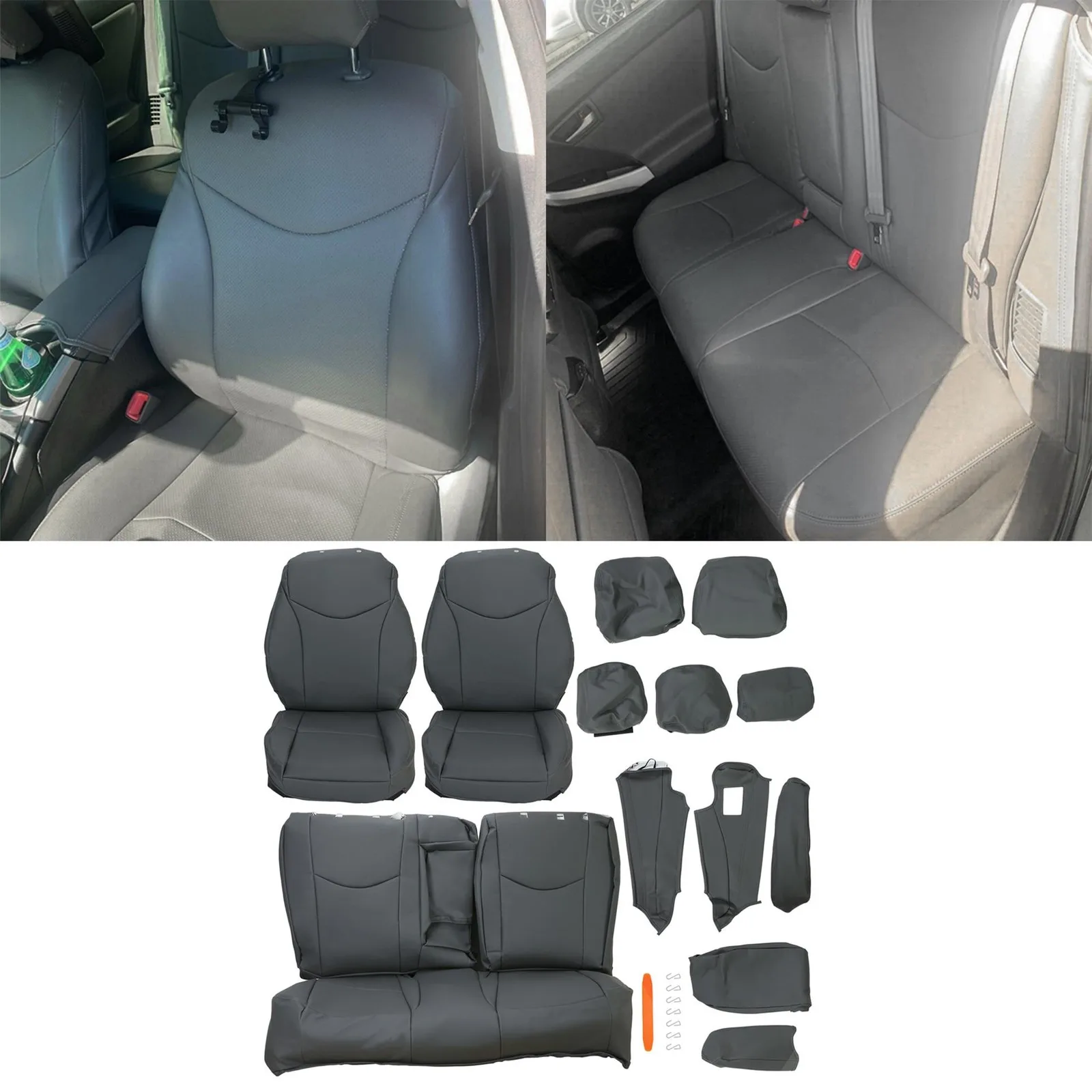 Gray Seat Covers Full Set For Toyota Prius 2010-2015 Front & Rear Upholstery Kit