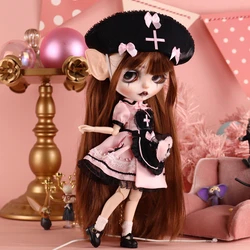 고딕 간호사 Ooak ICY DBS 블라이스 인형 무광 얼굴, 핸프 페인트 메이크업 1/6 BJD Azone S 애니메이션 소녀