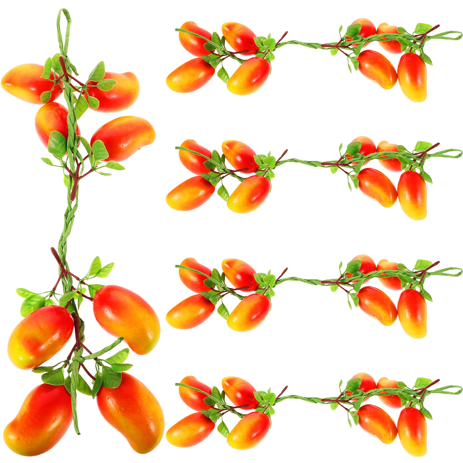 

5pcs Fruit Vine Decorative Fake Mango Garland for Kitchen Counter Artificial Bowl Faux Red Fruit String Props