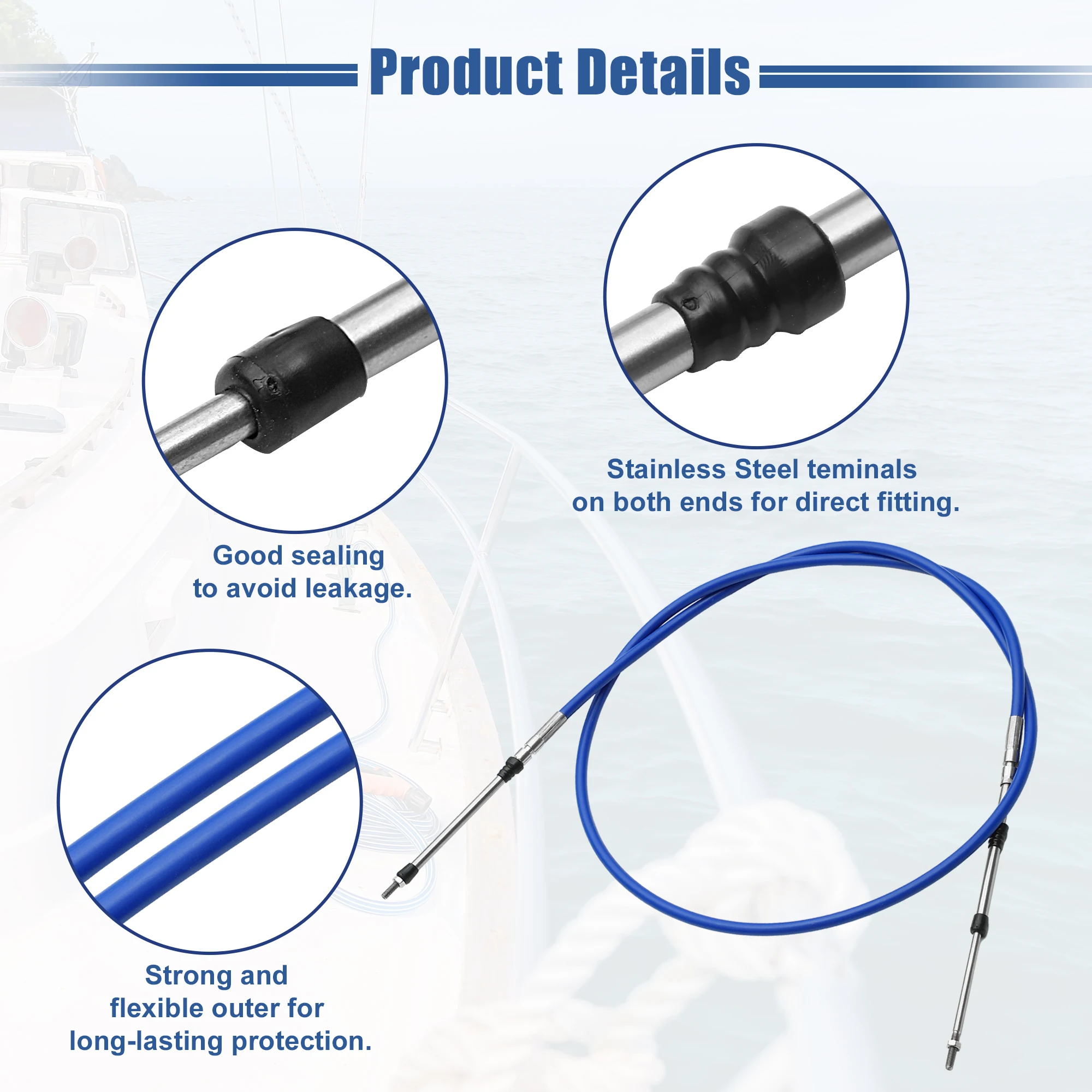71 94 146 169 181 217 Inch Marine Throttle Shift Remote Control Box Cable for Outboard Engine Boat Motor Steering System Blue