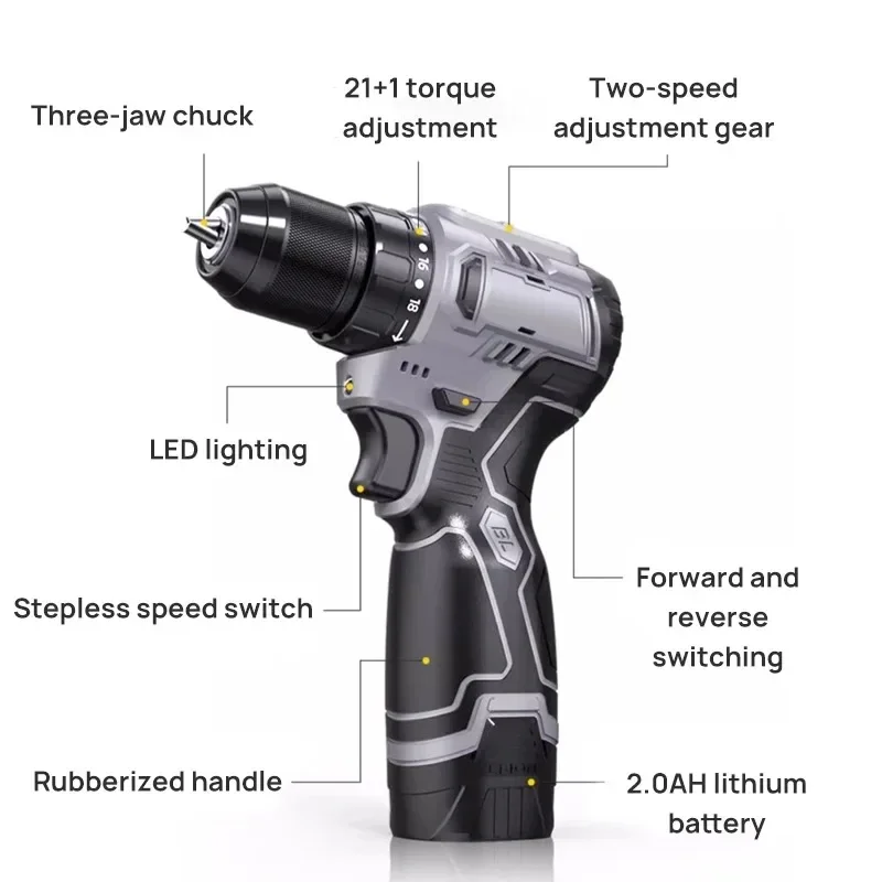 16V Brushless Electric Impact Drill Cordless Drill Electric Screwdriver DIY Decoration Team Cordless Impact Drill Power Tools