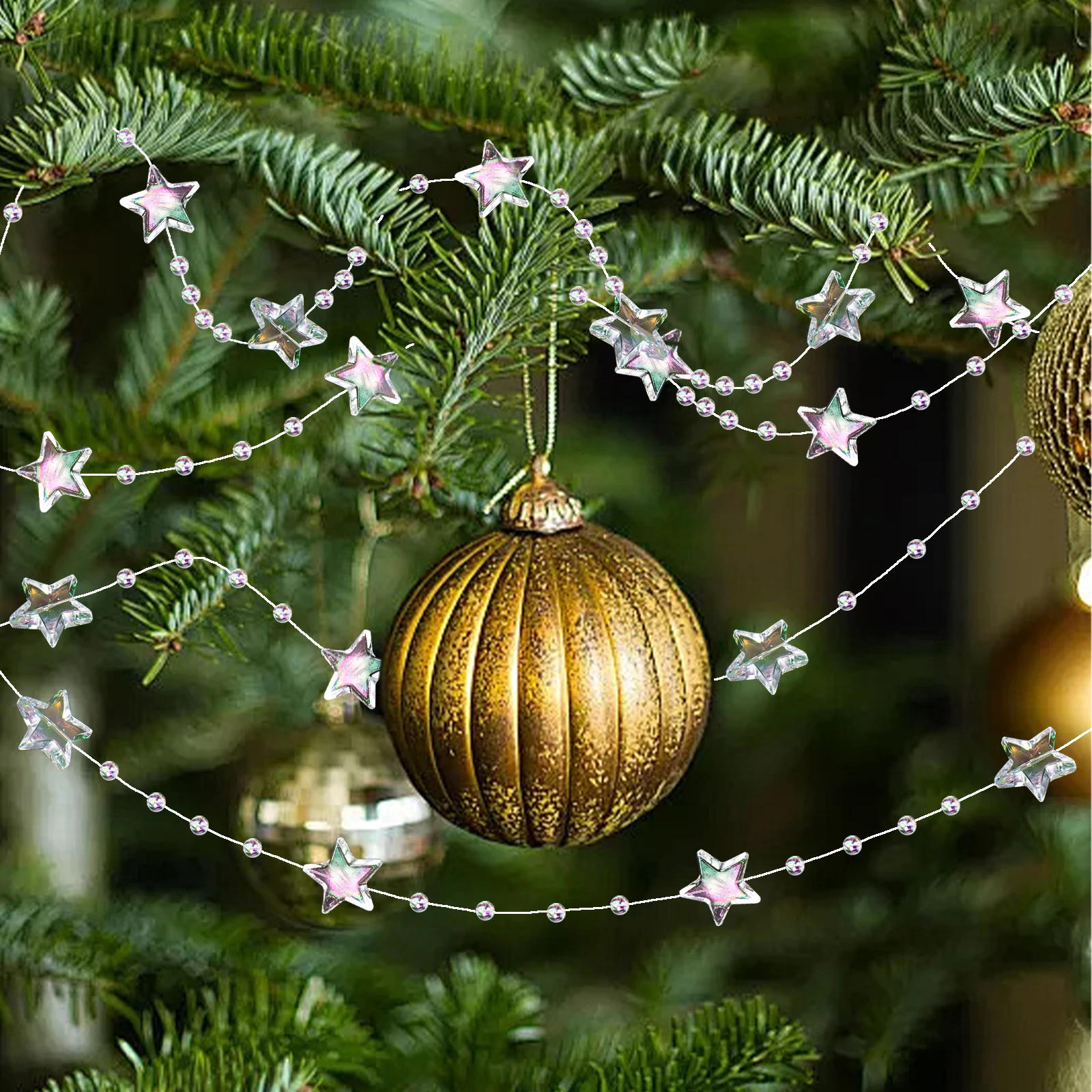 5 متر/16.4 قدم خيط صنارة الصيد سلسلة سلكية مع حبات القلب والنجمة ، إكسسوارات مجوهرات ذاتية الصنع لحفلات الزفاف ، شعر الزفاف ، قلادة #5