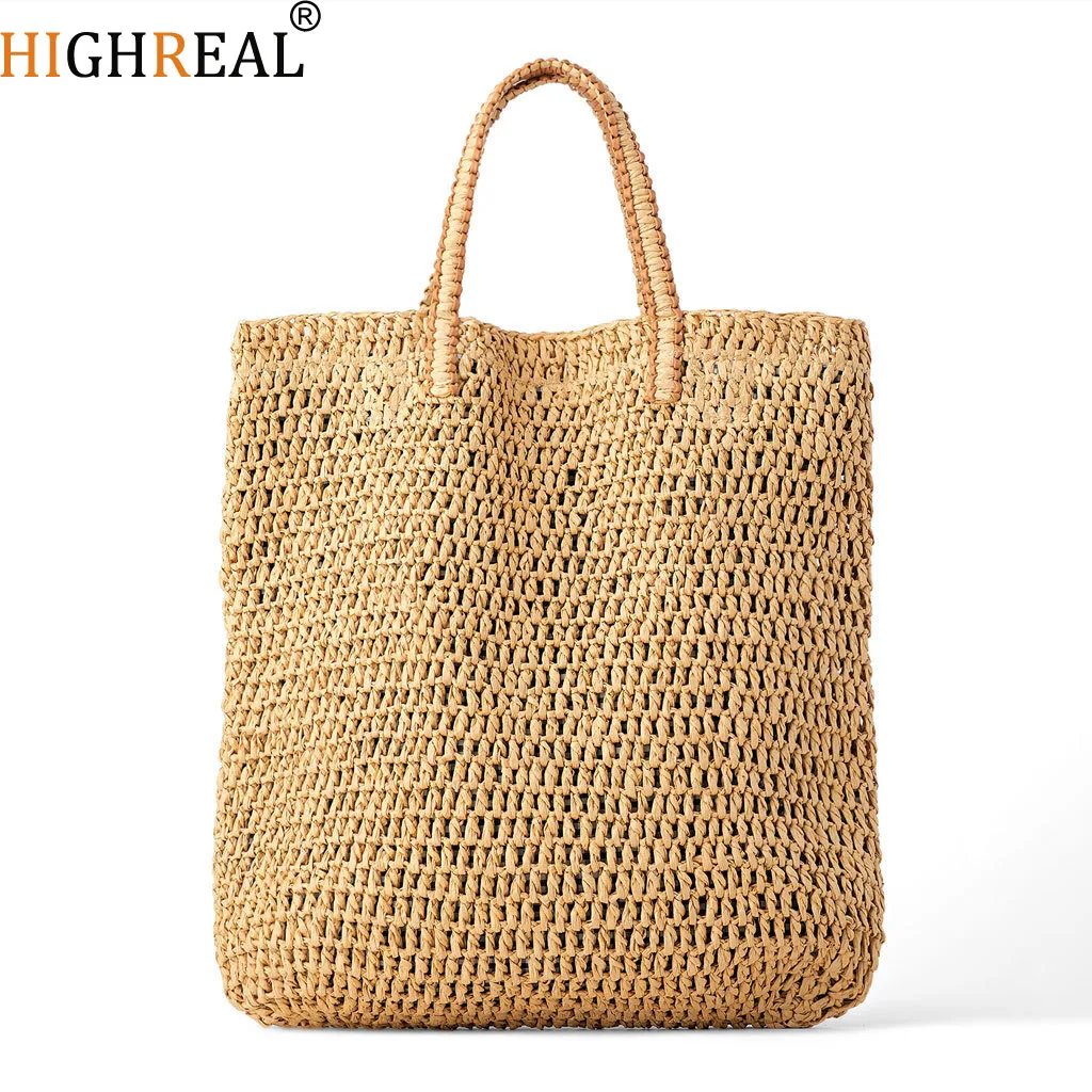 

Large Paper Rope Straw Bag Handmade Crochet Handbags Bohemian Woven Travel Beach Bags for Women Shoulder Bag Hollow Shopper Tote