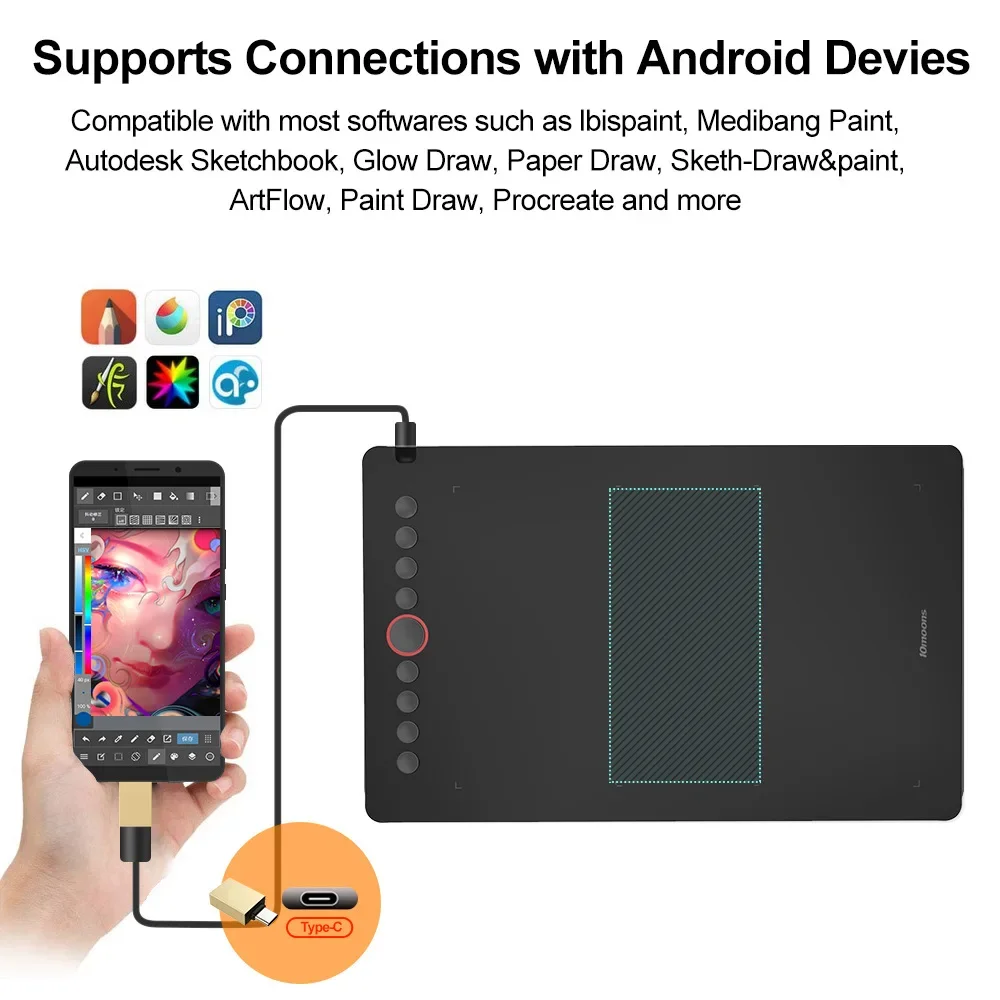 I6 Digital Tablet Support Android Mobile Phone Drawing Tablet Built-in Driver 9 Hotkeys Computer Drawing Handwriting Tablets